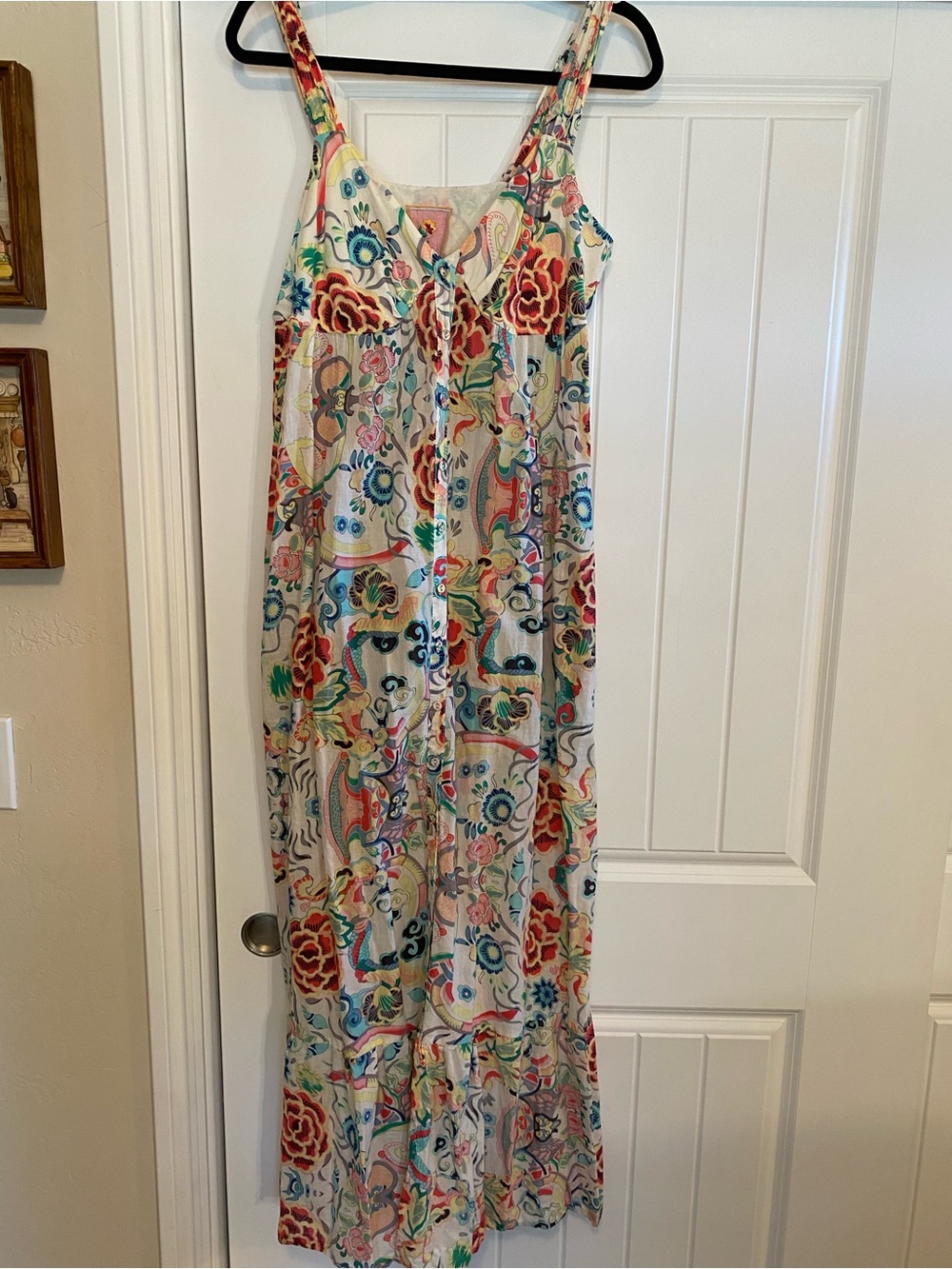 Johnny Was Cream Floral Maxi Dress with Red, Blue and Green Accents